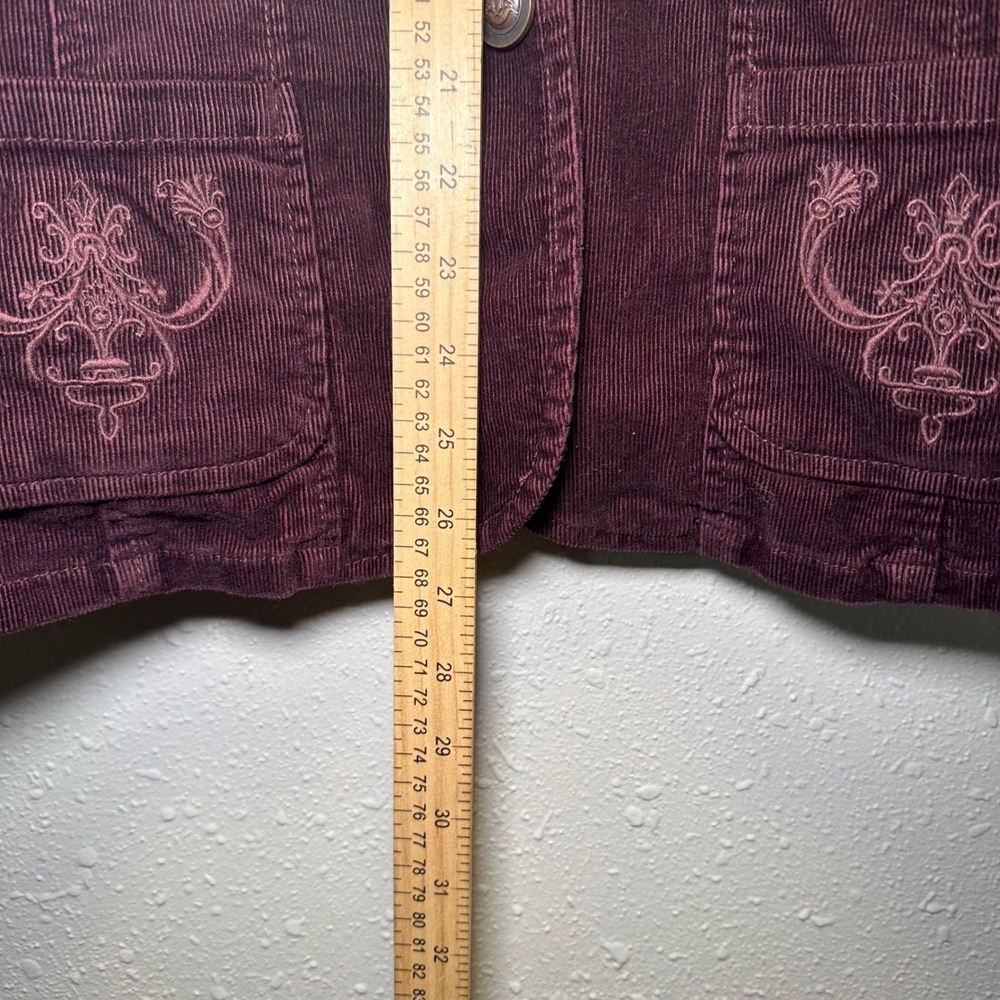 VTG Venezia Womens L/XL Corduroy Button Blazer Burgundy Plum Embroidered Y2K - Picture 5 of 7